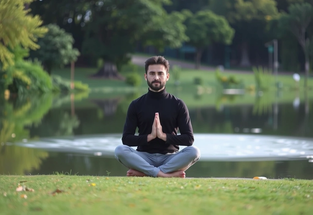 A person meditating in a serene natural setting, symbolizing mental clarity and stress reduction. No text.