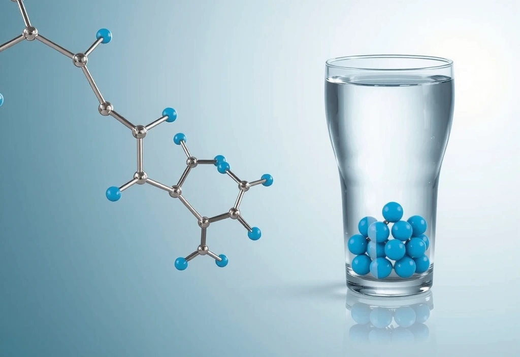 Visual representation of hyaluronic acid molecules binding to water